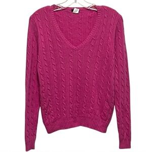 J. Crew Classic preppy wool blend pink V-Neck Cable Knit versatile cozy Sweater